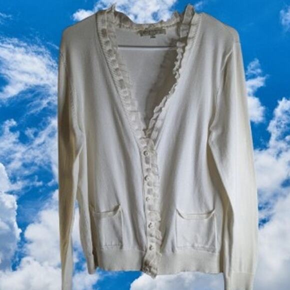 Jones New York Sport XL long sleeve button down ivory front pockets fall sweater - Picture 1 of 1